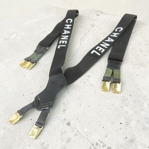 Chanel Vintage Gold Plated Black and White Suspenders